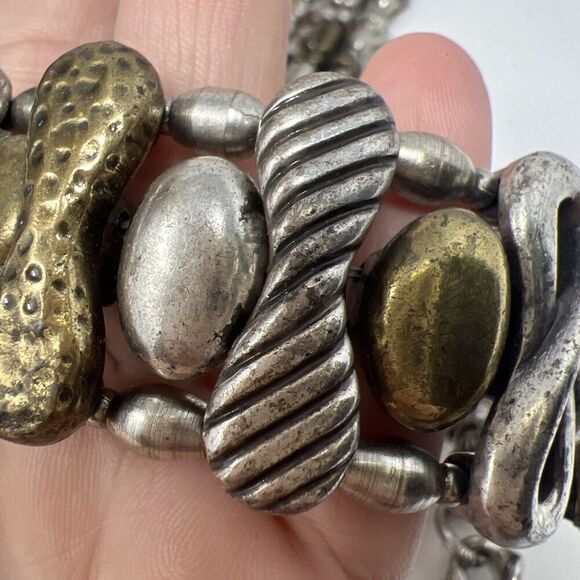 Chicos Belt Chain Heavy Brass And Silver Tone Brutalist Up To 40" Waist Infinity - Picture 10 of 11